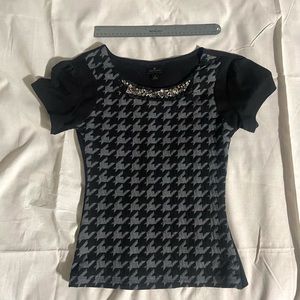 Luxury Houndstooth Scoop-Neck with Rhinestones